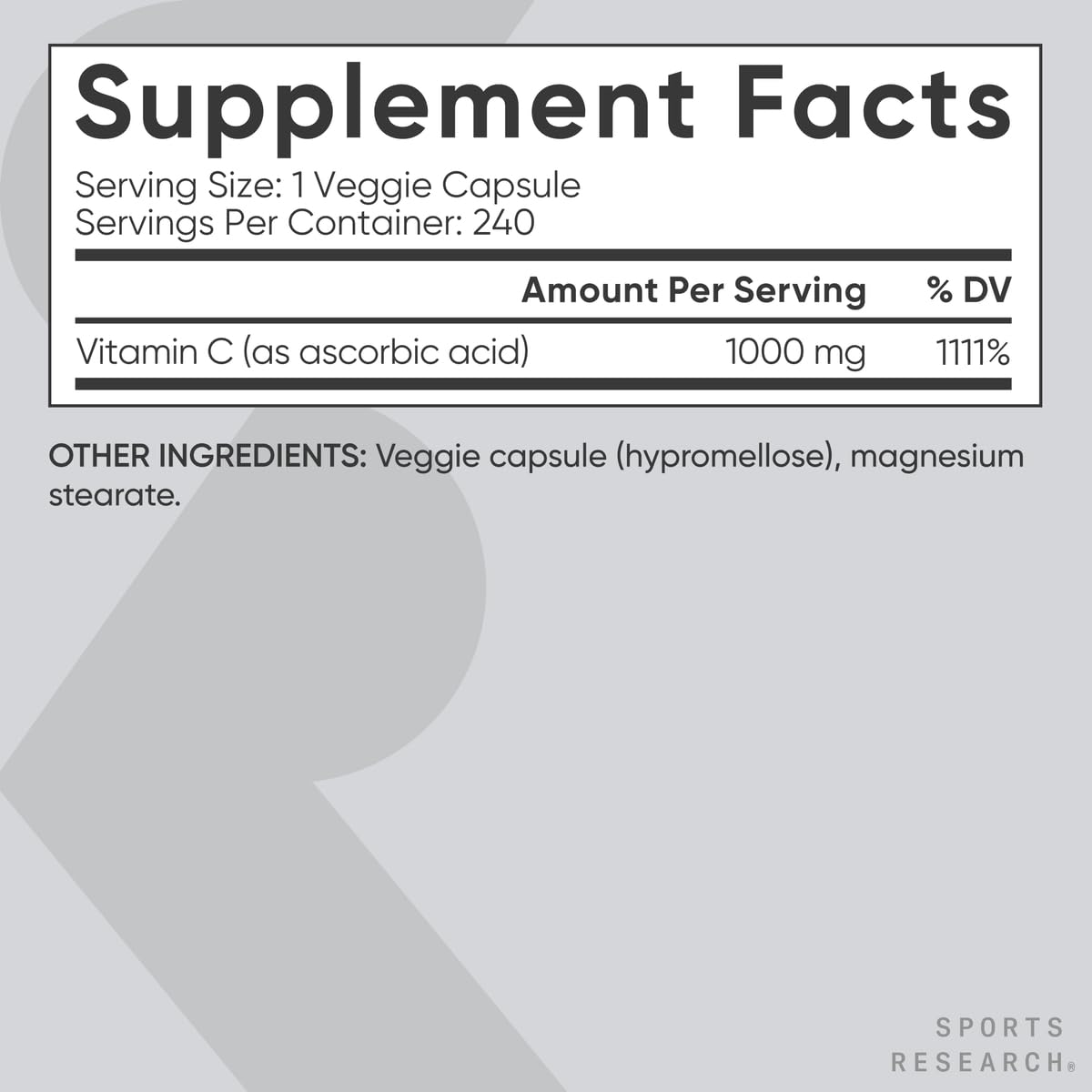 Vitamin C 1000mg (240 veggie capsules)