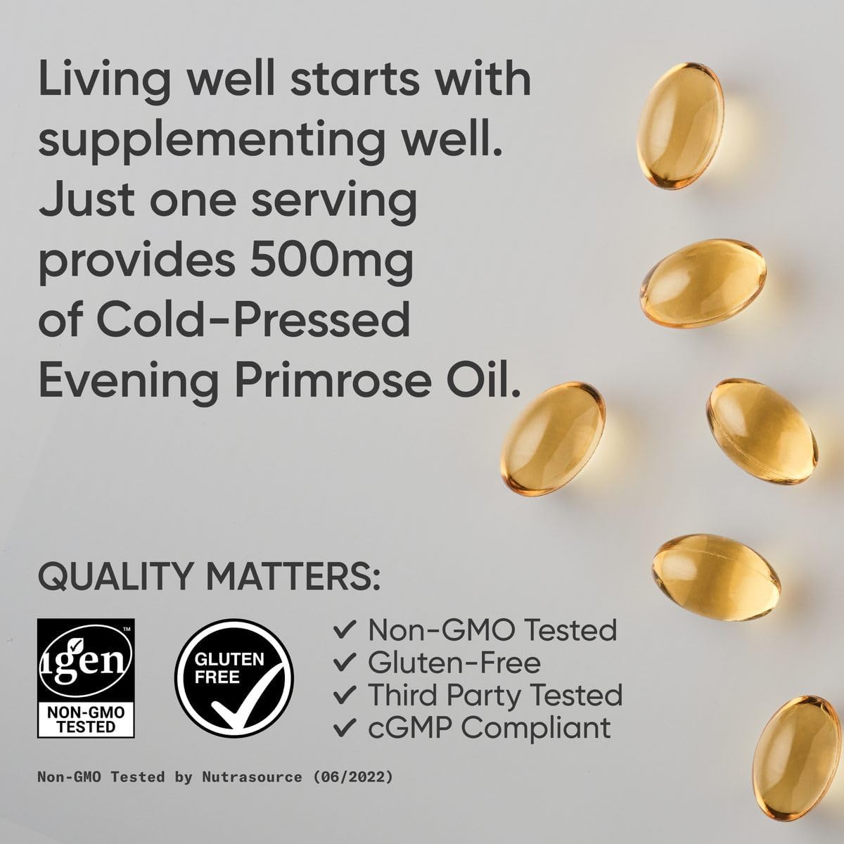 Sports Research Evening Primrose Supplement from Cold Pressed Oil - Softgels for Women’s Health & Skin Health - Gluten Free & Non-GMO GLA - High Potency 1300mg, 120 Count