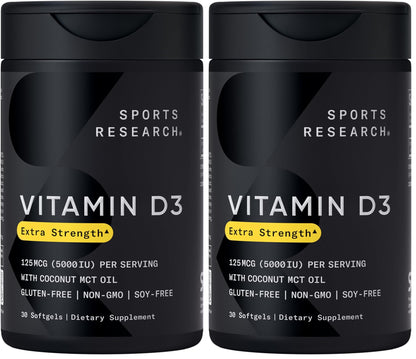 Sports Research Vitamin D3 5000 IU with Coconut MCT Oil - High Potency Vitamin D Supplement for Immune & Bone Support - Non-GMO Verified, Gluten & Soy Free – 125mcg, 360 Liquid Softgels